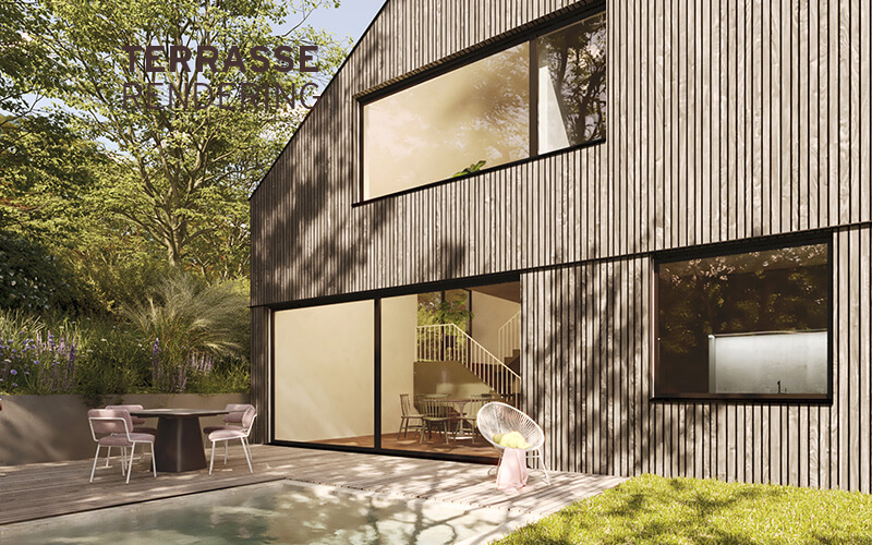 Grundstück für Einfamilienhaus (EFH) in Andechs – Rendering Terrasse mit Pool