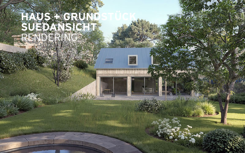 Grundstück für Einfamilienhaus (EFH) in Andechs – Rendering Garten und Terrasse Südlage